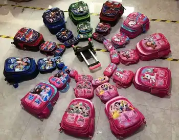 Wholesale Lovely Customized Logo hot selling cartoon waterproof 3pcs set cute girl backpack rolling schoolbag