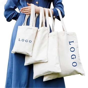 Printed Tote ECO Friendly Blank Plain Color Grocery Shopping Cotton Canvas Bag With Custom Logo