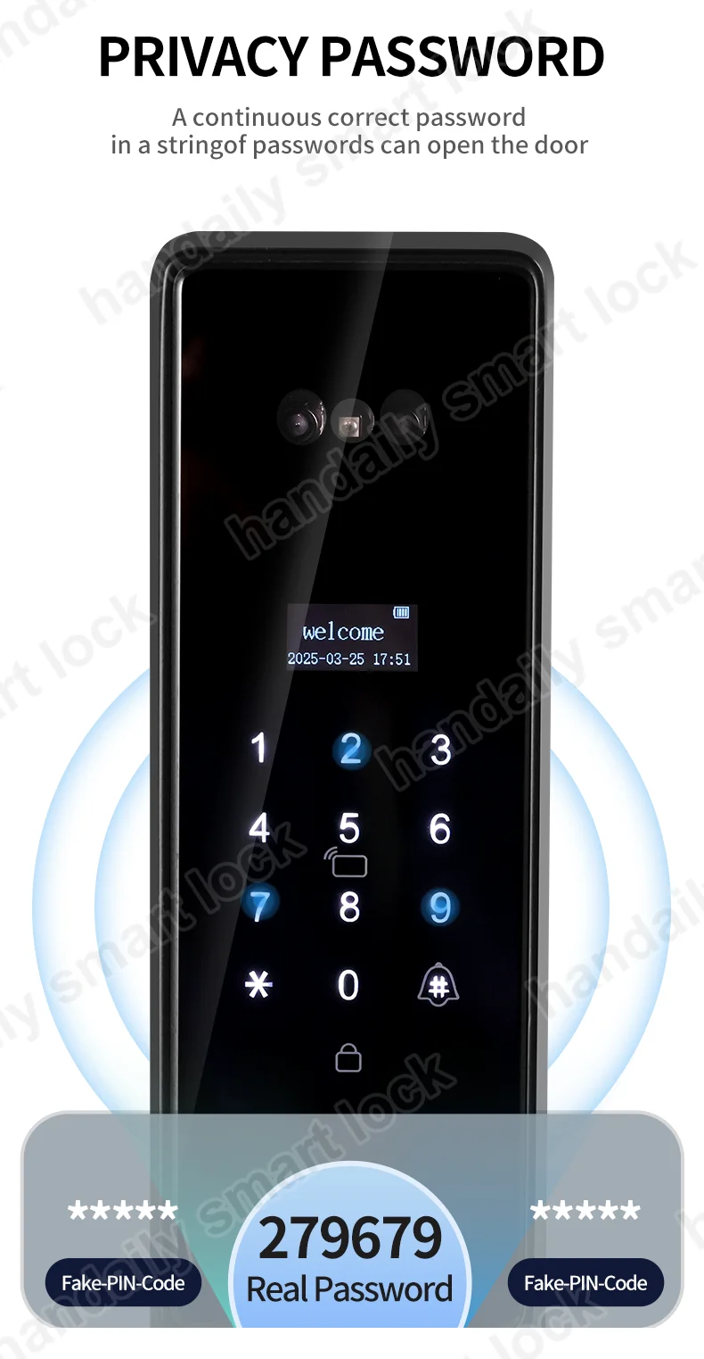 handaily wholesale automatic fingerprint tuya 3d face smart door lock for front door digital palm vein home security door lock f888-5