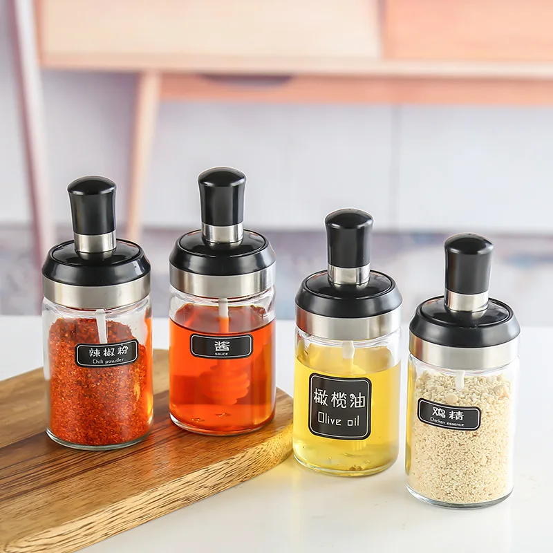 8oz 250ml Sealed Moisture-proof Salt Msg Seasoning Glass Spice Bottle With Spoon Dipper And Brush