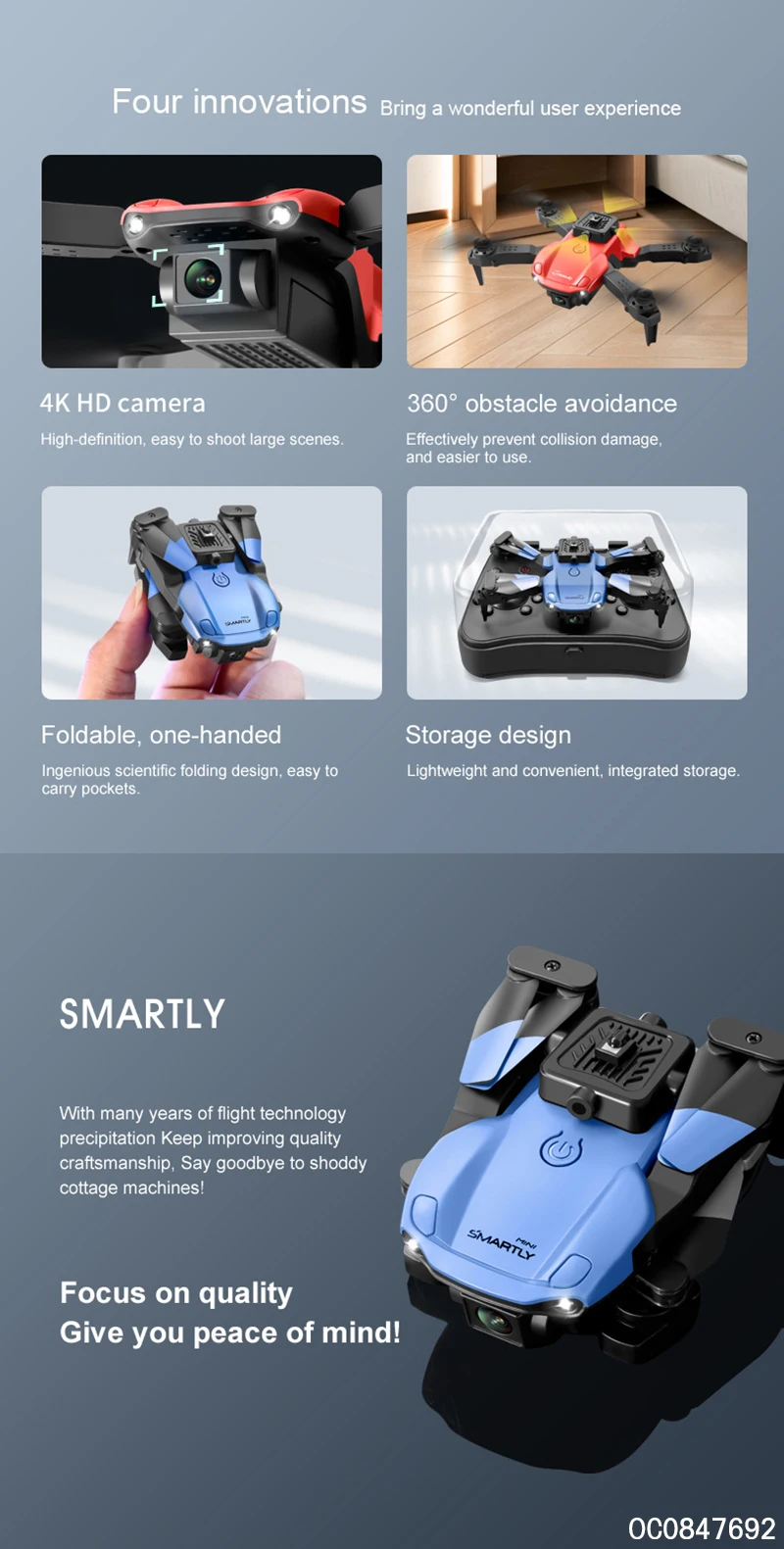 Gravity induction remote control rc drones with 4k dual camera and gps