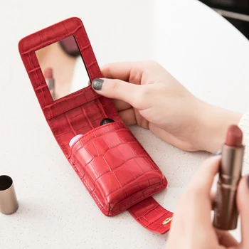 MIYIN fashion small cosmetic bag Portable Mini lipstick pouch lipstick holder with mirror makeup bag Storage lipstick bag