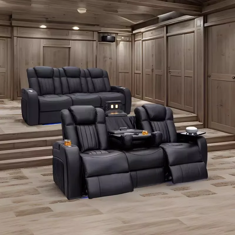 High-End Multifunctional Leather Sofa Set First-Grade Cowhide PU Electric for Luxury Home Theater Video Room Luxury Living Room