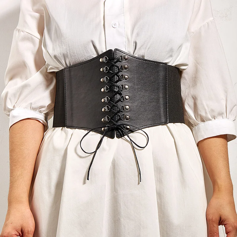 Fashion 85cm Elastic Black Wide Belts 
