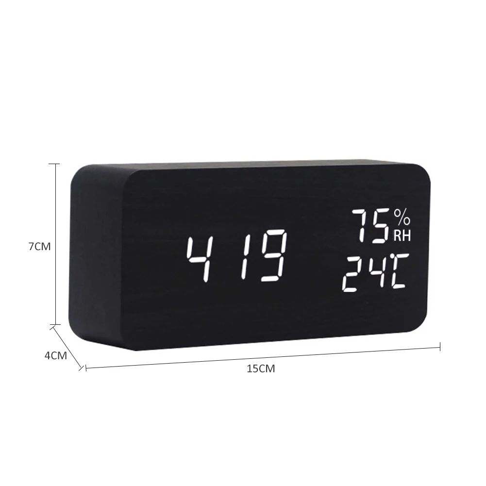 Moderne en Bois Wood Digital DEL Desk contrôle vocal alarme horloge thermomètre