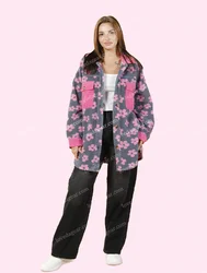 Custom Autumn Fall Ladies Plus Size Flower Corduroy Pocket Woman Sherpa Fleece Jackets
