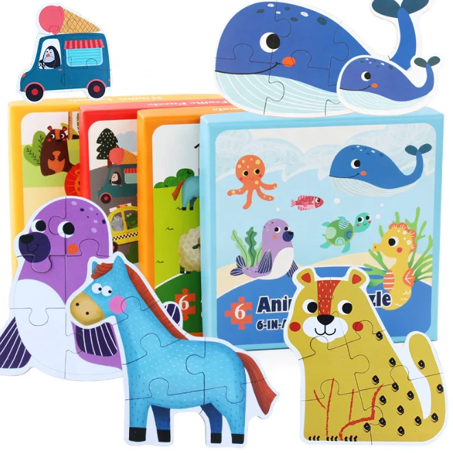 6 in 1 Marine Animals Jigsaw Floor Puzzle for Preschool Toddlers Large Puzzles for Kids Baby Puzzle Game Wooden toys
