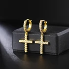 Drop Earrings Earrings High Polish PVD Gold Plated Aretes Para Hombre Cubic Zirconia Brass Drop Cross Earrings