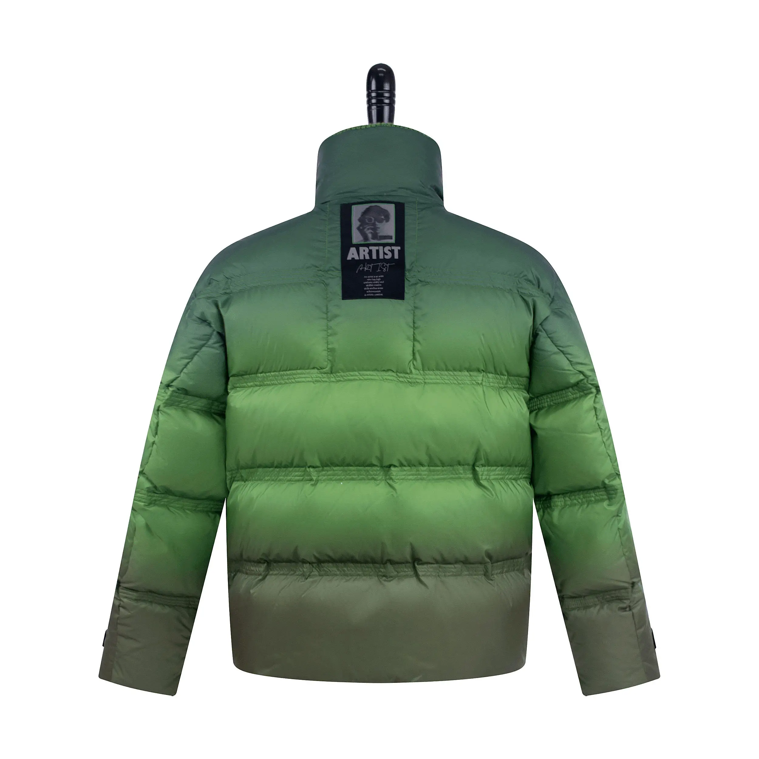 European And American Style Turn-down Collar Gradient Green Thickened Warm Windproof Zipper Men's Down Jacket For Winter