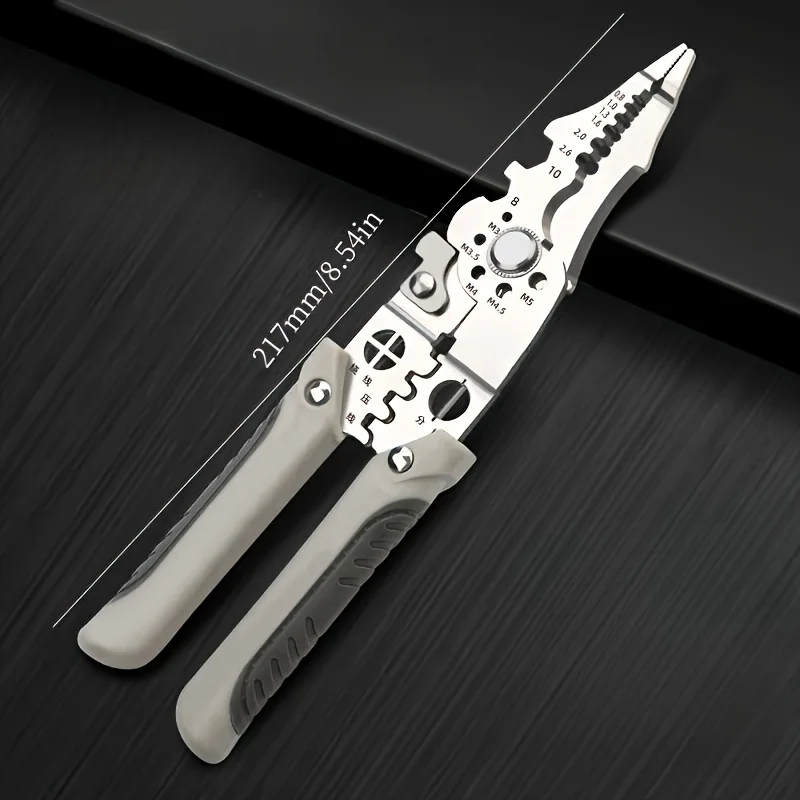 1pc 8.5-Inch Multi-Functional Stainless Steel Wire Cutter and Stripper Pliers for Electricians and Home Use