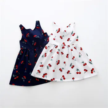 Cherry Pattern Girls Dress Sleeveless Kids Apparel Summer Baby Girl Clothes Boutique One Piece A-line Dress Hot Sale