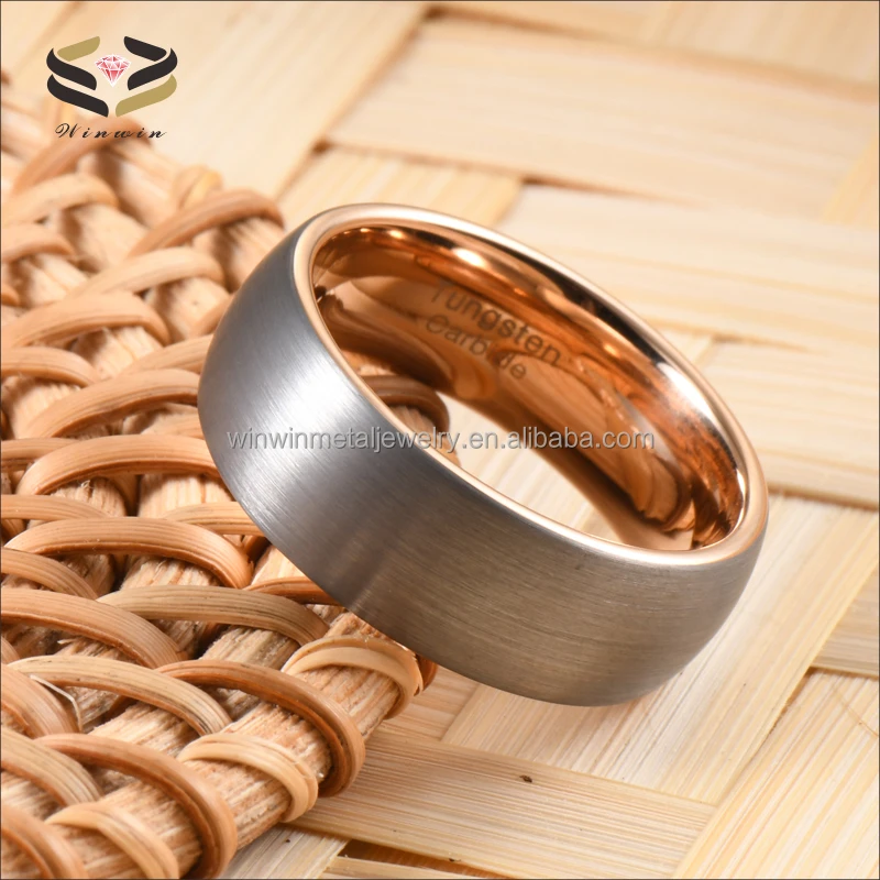 8mm Classic Dome Brushed Silver Rose Gold Tungsten Wedding Band Ring for Unisex Comfort Fit