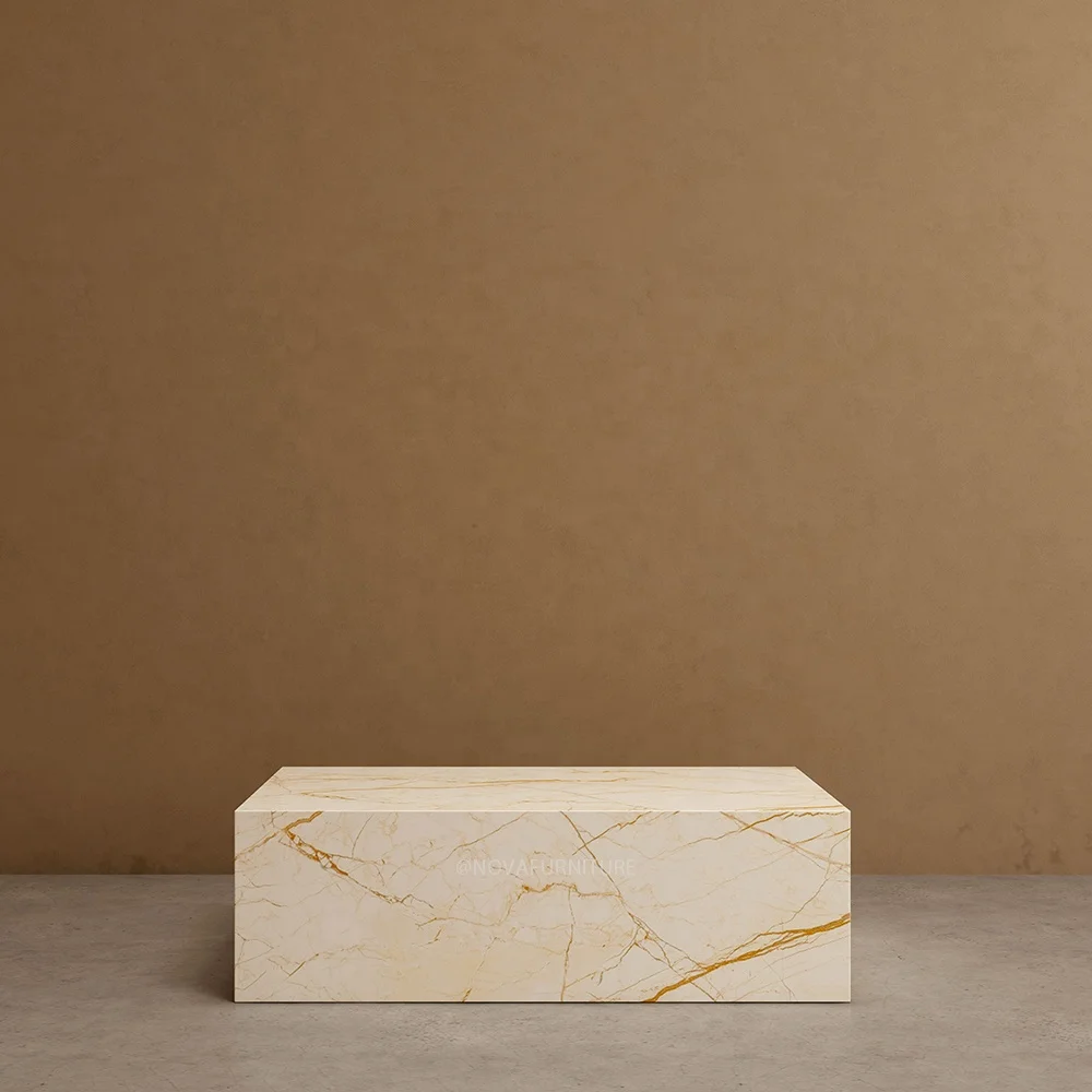 NOVA Home Decor Interior Soft Golden Veining Marble Pedestal Side Table