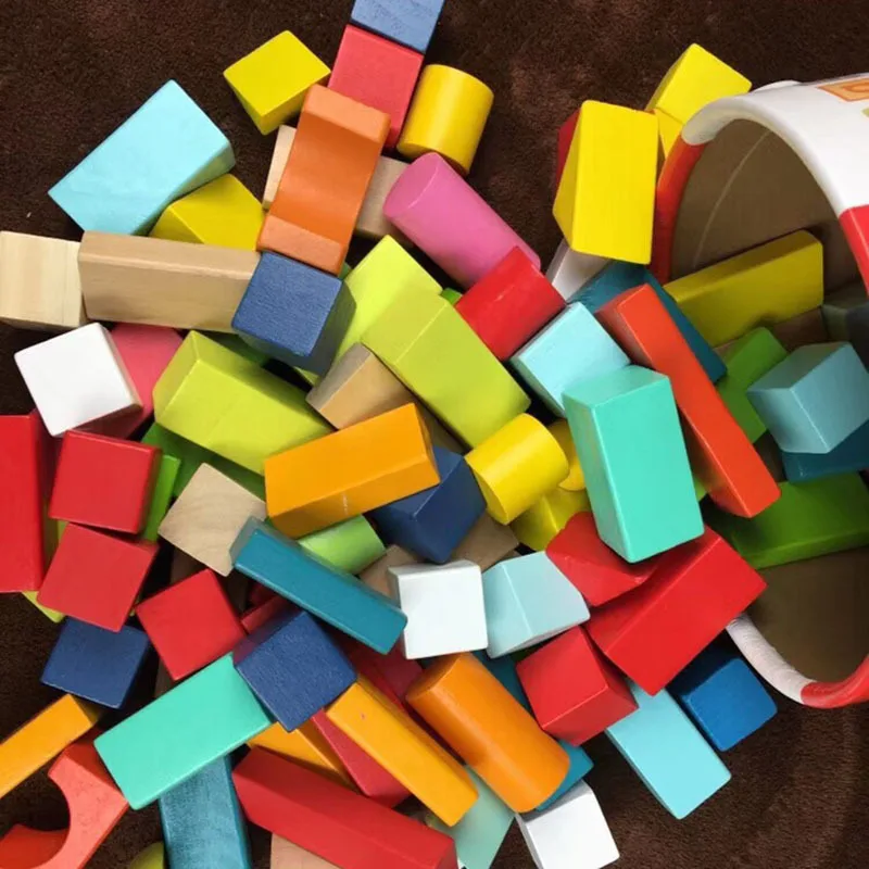 Barrel 100pcs wooden blocks wood blocks toys for kids