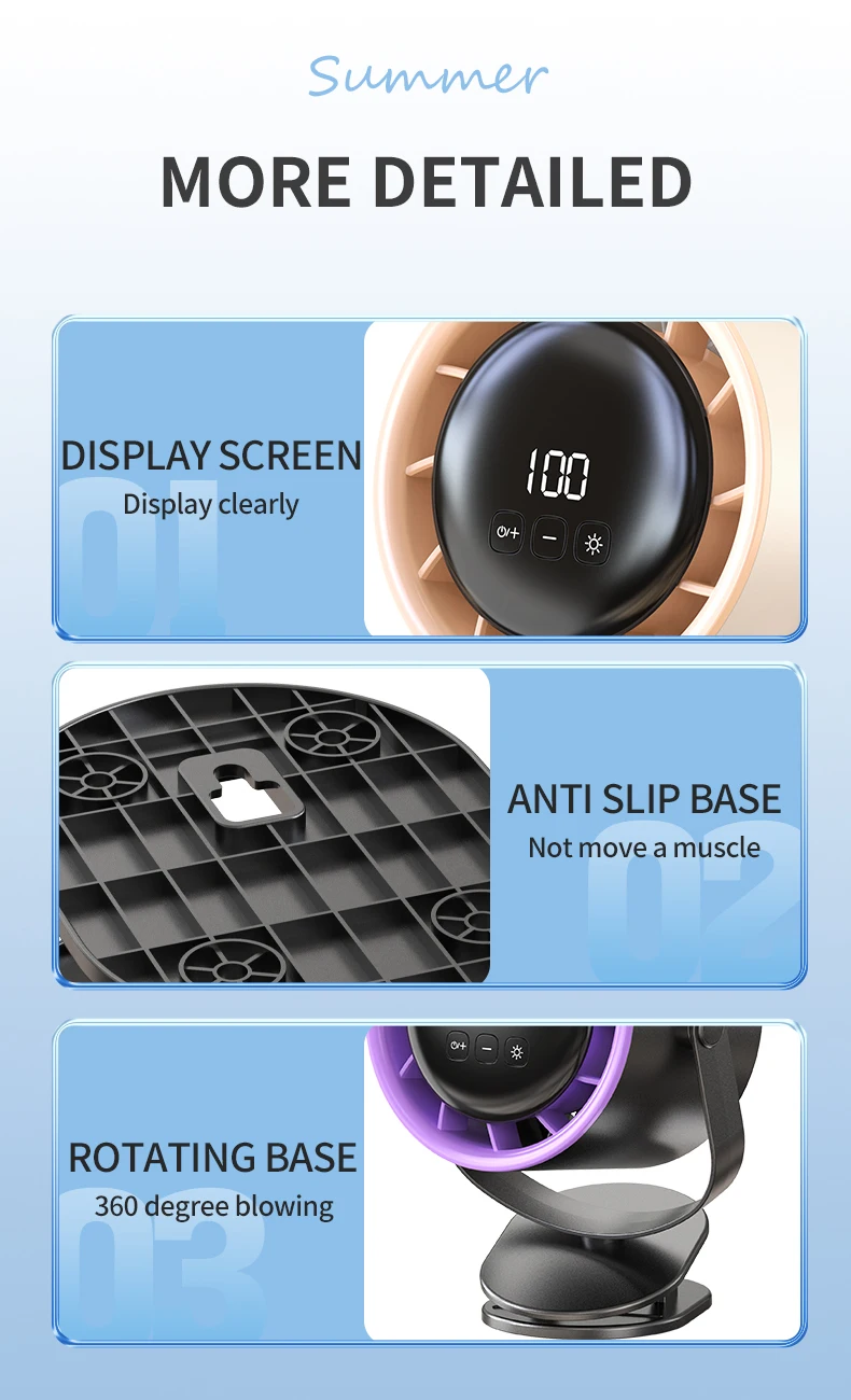 Rechargeable Mini Clip Fan, USB, 4000mAh - detail 22