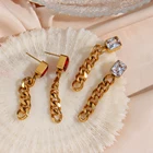 Earring Earrings Square Zicron Stainless Steel 18k Plated Gold Earring Colorful Long Cuban Chain Earrings