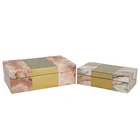 Wooden Box Luxury Wooden Storage Box PU Marble Pattern Bins Metal Veneer Decorative Boxes Wooden Storage Box