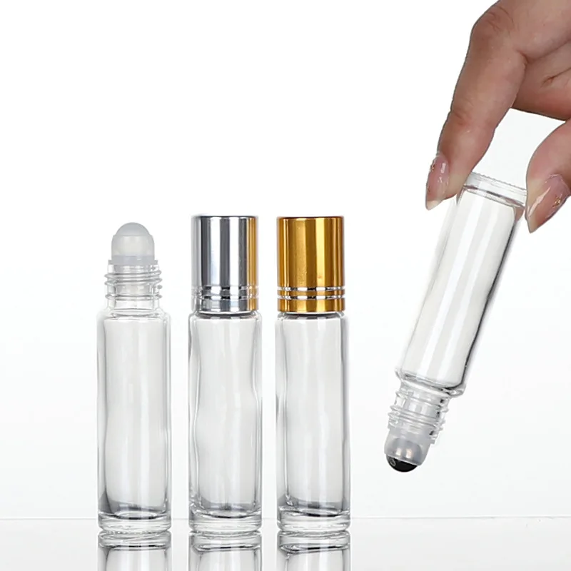 In Stock Cosmetic 5ml 10ml 15ml Stainless Steel Roller Balls Perfume Essential Oil Bottle Roll On Glass Bottle With Lids