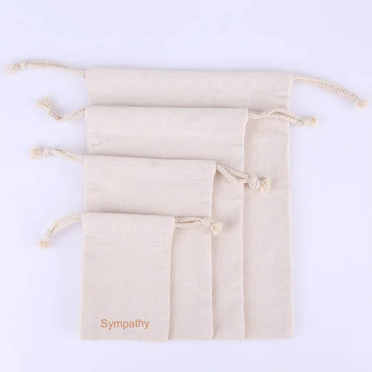 Plain Organic Cotton Fabric Muslin Calico Drawstring Pouch Printed Canvas Drawstring Bag With Custom Logo