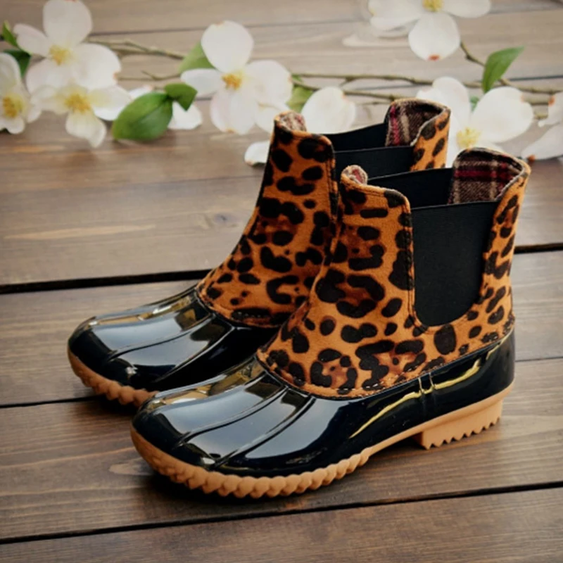leopard waterproof boots