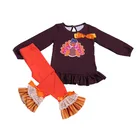 Clothing Girls Boutique Latest Fall Long Sleeve Leopard Printing Ruffle Pants Kids Clothing Sets Girls