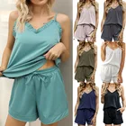Suit Ladies Suspender Shorts Suit Sexy Ruffled Ice-feel Breathable Acetate Fabric Two-piece Suit