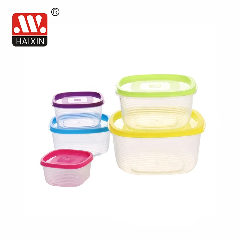 Square Multi Colored Plastic Food Storage Container 5 Pcs Of Sets