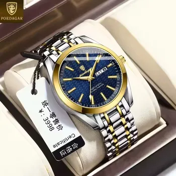 POEDAGAR 962 Mens Watch Fashion High Quality Business Wristwatches Stainless Steel Strap Waterproof Quartz Watches for mens