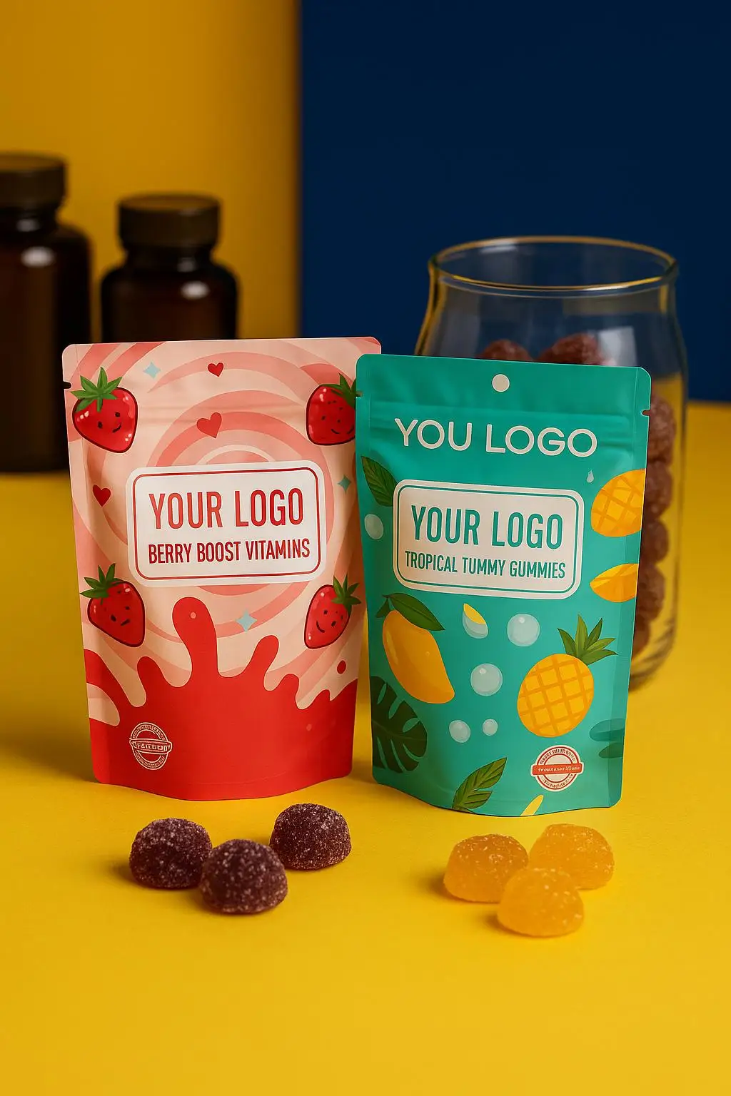 Custom Size Recyclable PE Stand up Pouch with Zipper Top and Custom Logo for Gummies Candies Herbal Products - detail 6