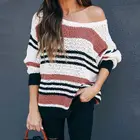 Pattern Knitted Sweater High Quality Custom Crew Neck Striped Color Block Pattern Knitted Sweater For Ladies