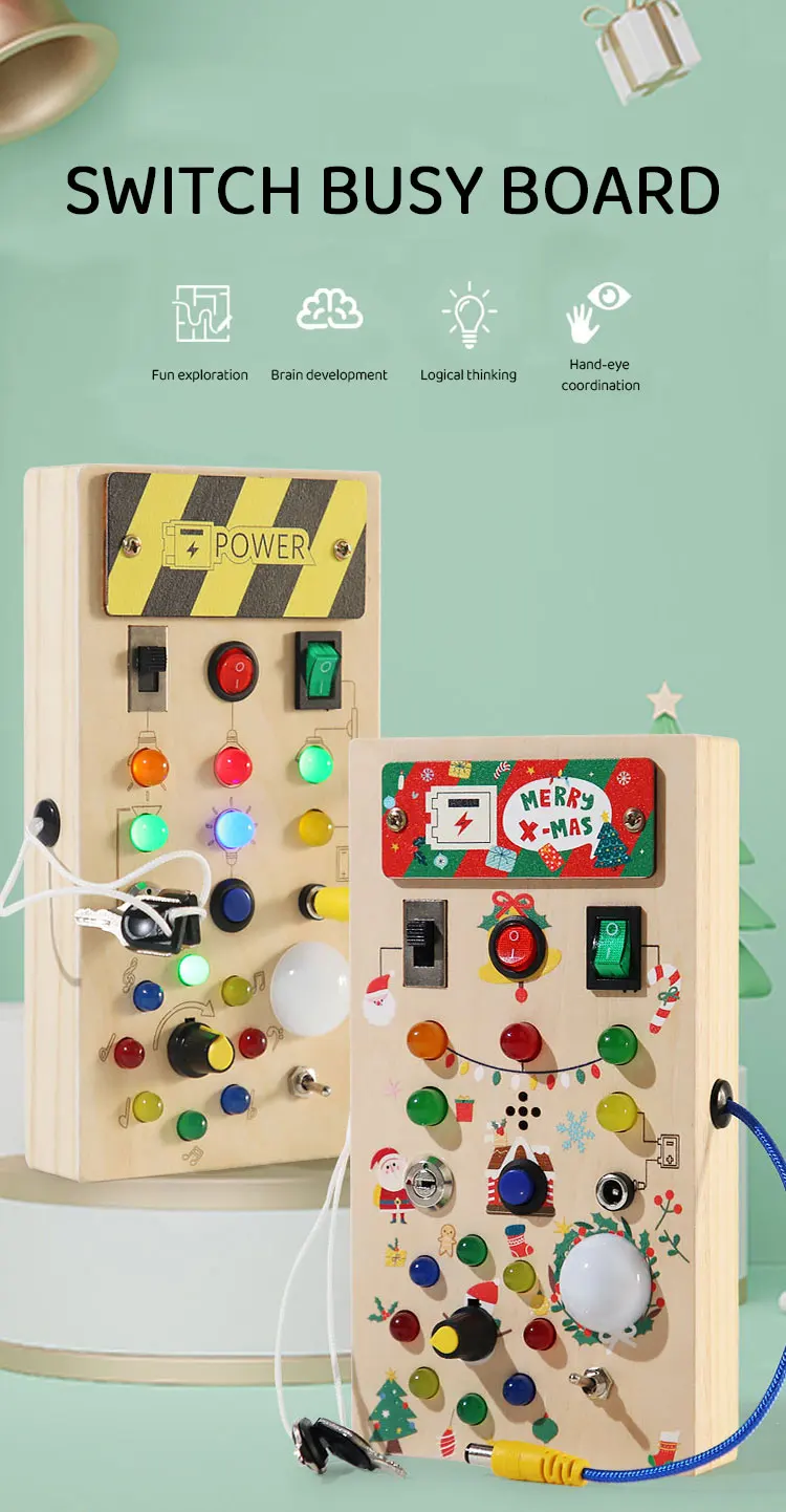 Lernspielzeug für Kinder, elektronisches LED-Licht, Baby, sensorisches Holzbrett, Montessori-Spielzeug für Kleinkinder, Weihnachtsgeschenke, Details