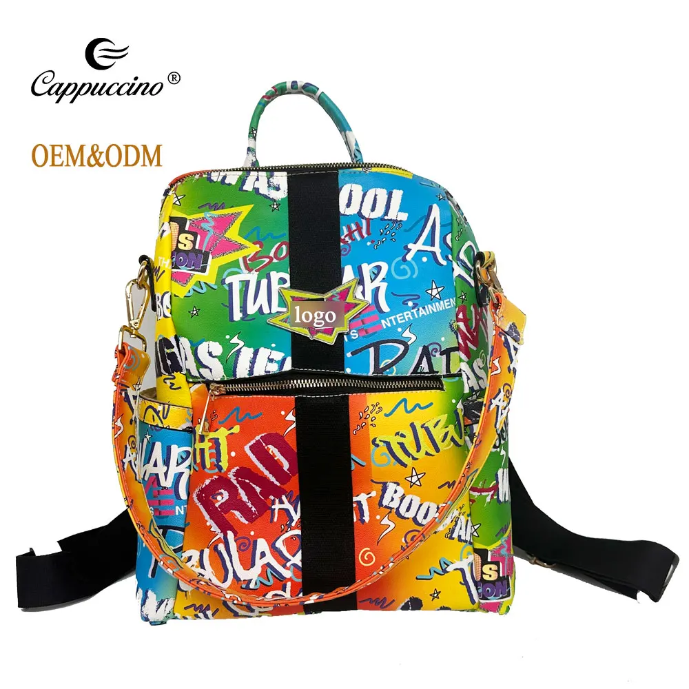 Custom logo Graffiti Striped back pack bag leather school backpack hot sale backpack bag large capacity laptop backpacks