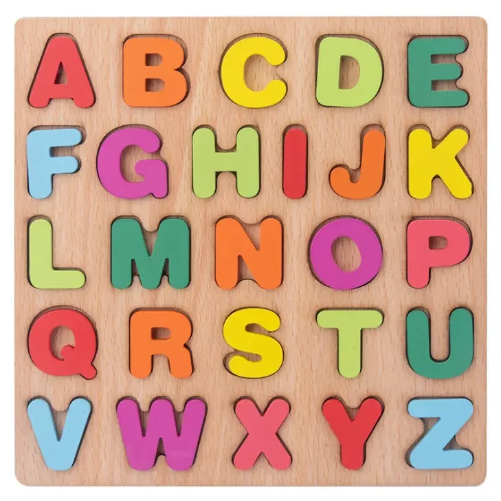 Puzzle 3d en bois avec chiffres et lettres de l'alphabet, planche de préhension cognitive anglaise, jouets éducatifs précoces Montessori pour enfants