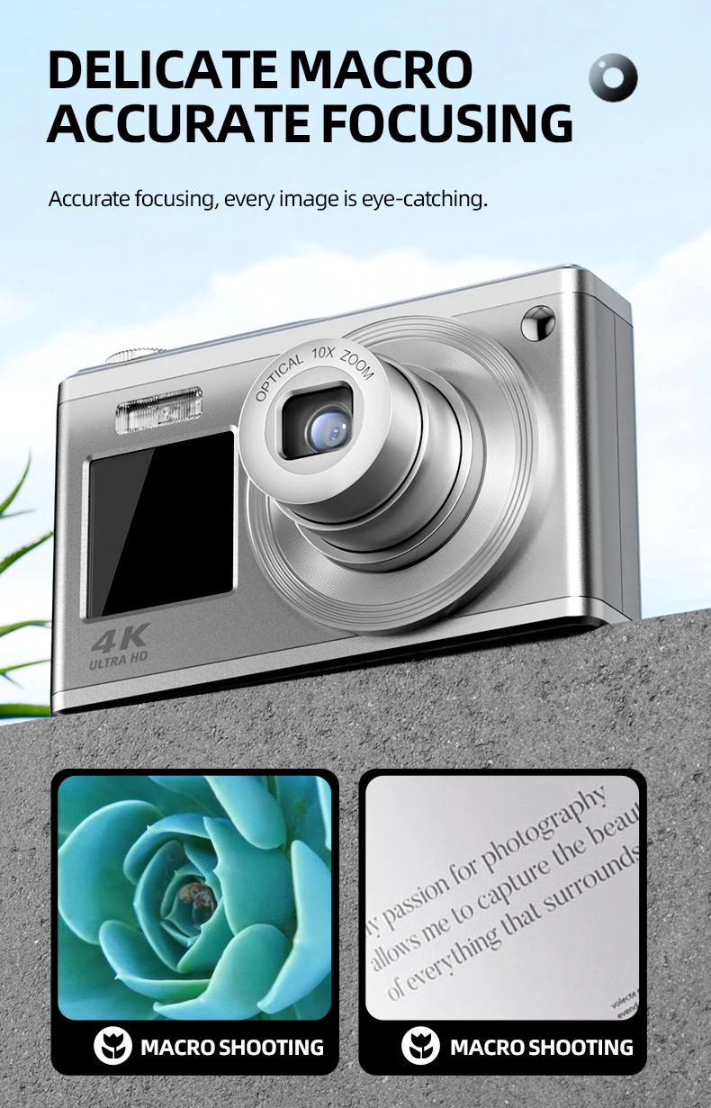 Digital Camera for Photography 4K Vlogging Camera for YouTube 10X Optical Zoom Selfie Dual Screens Point and Shoot Camera