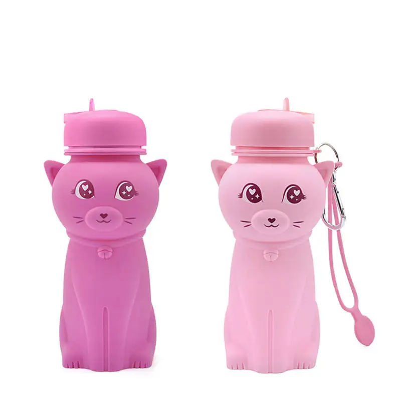Collapsible Silicone Water Bottle,  Creative Kitty Bottles for Kids, BPA Free Travel Bottle