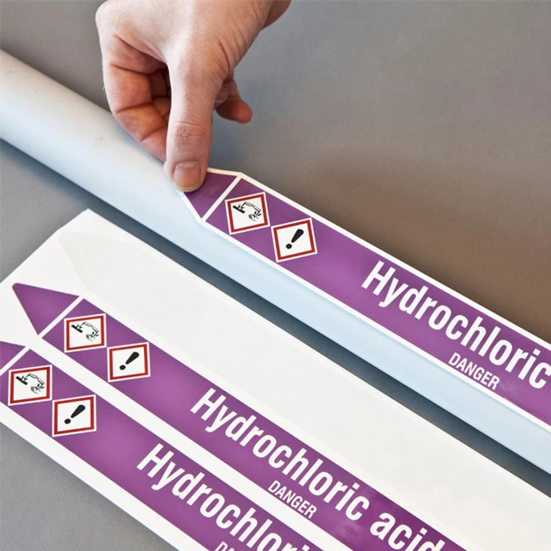 Custom Pipe Markers Labels Hydrochloric Acid Chemical/oil Resistance Weatherproof Material Waterproof Vinyl Label Stickers