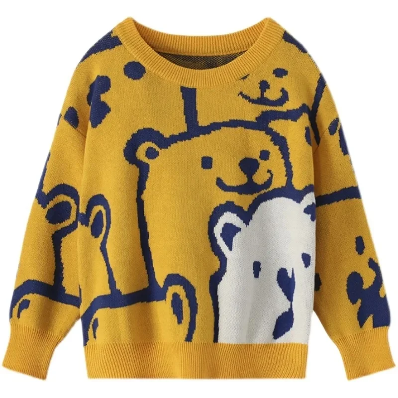 2024 new children's clothing pure solid color pullover boys sweaters button kids knitted sweater