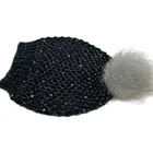 Winter Factory Supply Womens Winter Fall Faux Fur Pom Beanie With Dark Beautiful Rhinestones