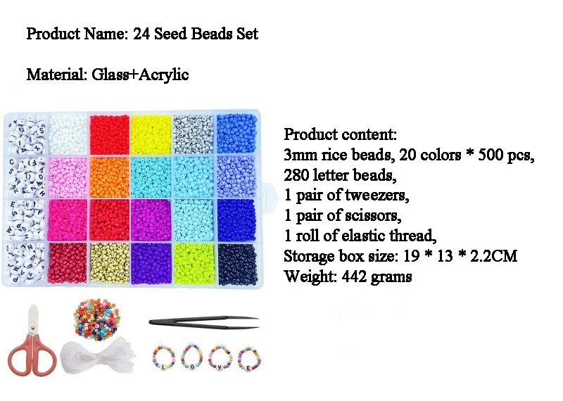 3mm 20 Colors Seed Beads Round Flat Letter Beads Bracelet Set Diy Handmade Jewelry Making Beads Kit