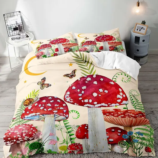 Custom 3PCS Red Mushroom Bedding Set Bedspread 3d printing duvet cover set Quilt Cover with 2 Pillow Shams