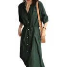 Shirt Dresses Women Casual Shirt Casual Women Cotton Maxi Dresses Women Lady Elegant French Dress Summer