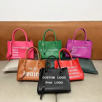 Custom LOGO Tote Bags 2022 Fashion Large Capacity Shopping Purse And Handbags Women PU Leather Speak Fluent French Shoulder Bags