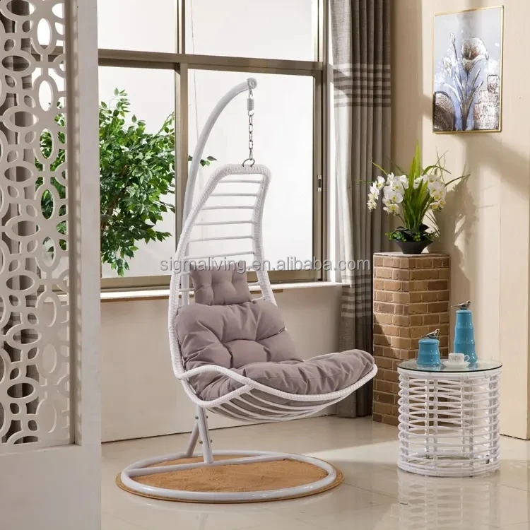 Garden Hanging Rattan Chair Patio Swing Chair With Stand Indoor Outdoor Furniture