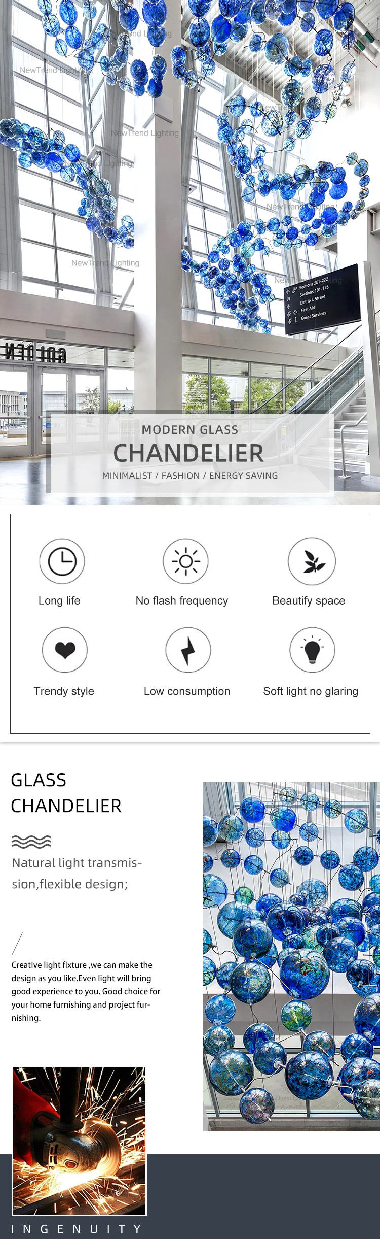 CPL-220 Modern Style Indoor Decoration Hanging Lighting Hotel Lobby Restaurant Glass Ball Chandelier supplier