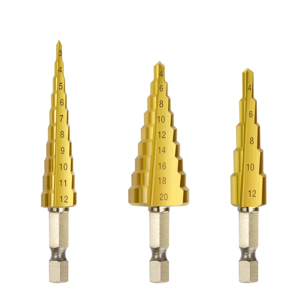 3pc Hss Titanium Step Drill Bits 3-12/4 