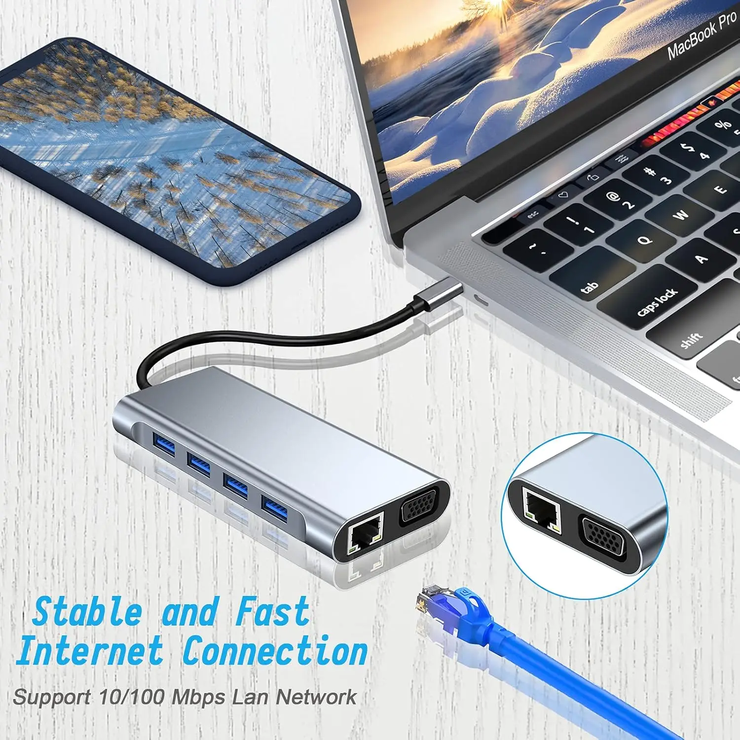 11 in 1 Usb C Hub Adapter 13 USB C Adapter 11 in 1 Dongle with 4K HDTV, VGA, Type C PD, USB3.0, RJ45 Ethernet, SD/TF Card Reader, 3.5mm AUX, Docking Station