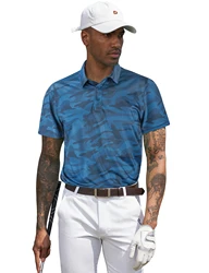 Men's Summer Quick Dry Golf Polo Shirts Short Sleeve Knit Camouflage Print Casual Breathable Sports Athletic T Shirts