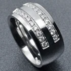 Band Cz Ring Ahappy Men's Gold Tone 10mm Band Width Stainless Steel CZ Wedding Engagement Ring Band R276A