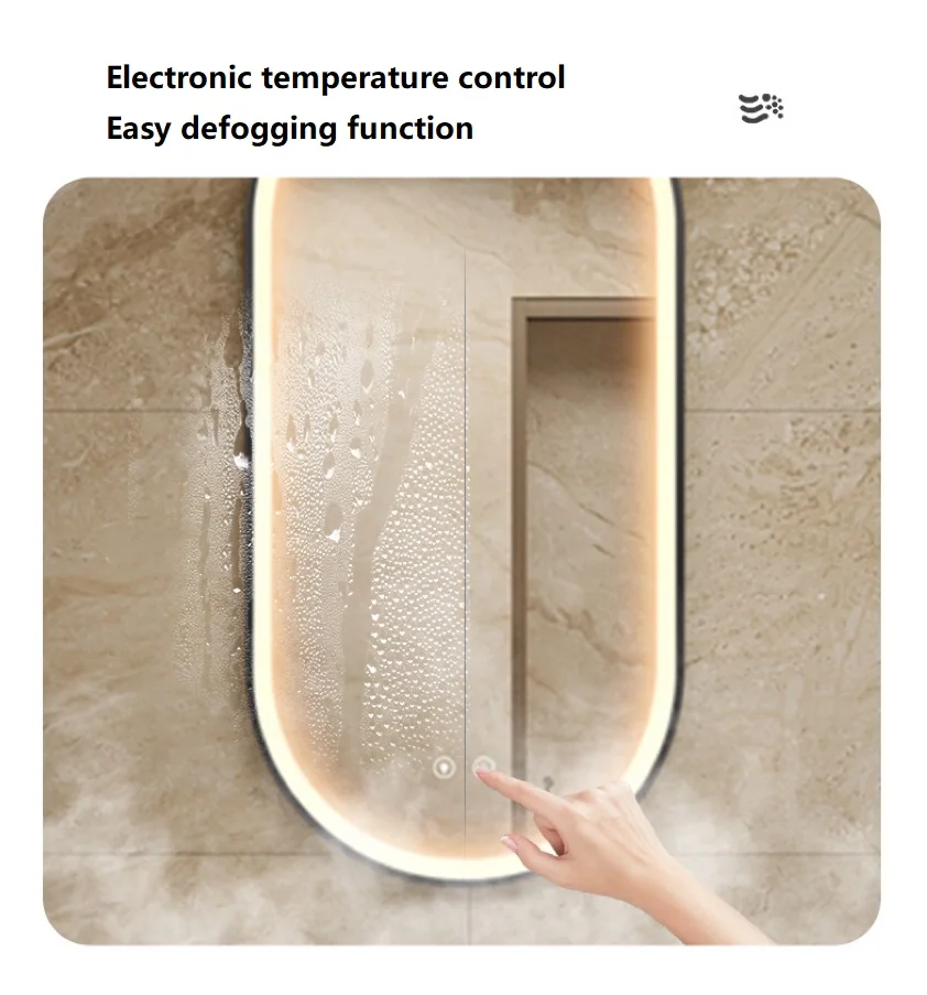 Modern LED Lighted Illuminated Bathroom Mirror IP44 Oval Pattern Glass Wall Defogger for Hotels and Apartments Mirror