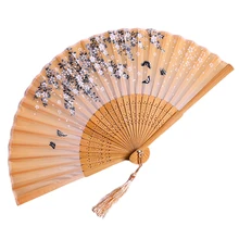 High Quality Custom Bamboo Hollow Hand Fan Double-sided Printing Silk Cloth Folding Fan